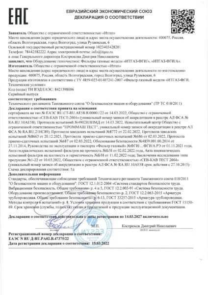 Декларация о соответствии ТР ТС 010/2011 ИТГАЗ-ФГИ/ФГИ-А (1)